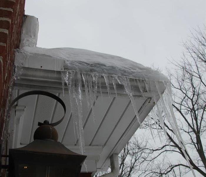 Ice damming in a gutter